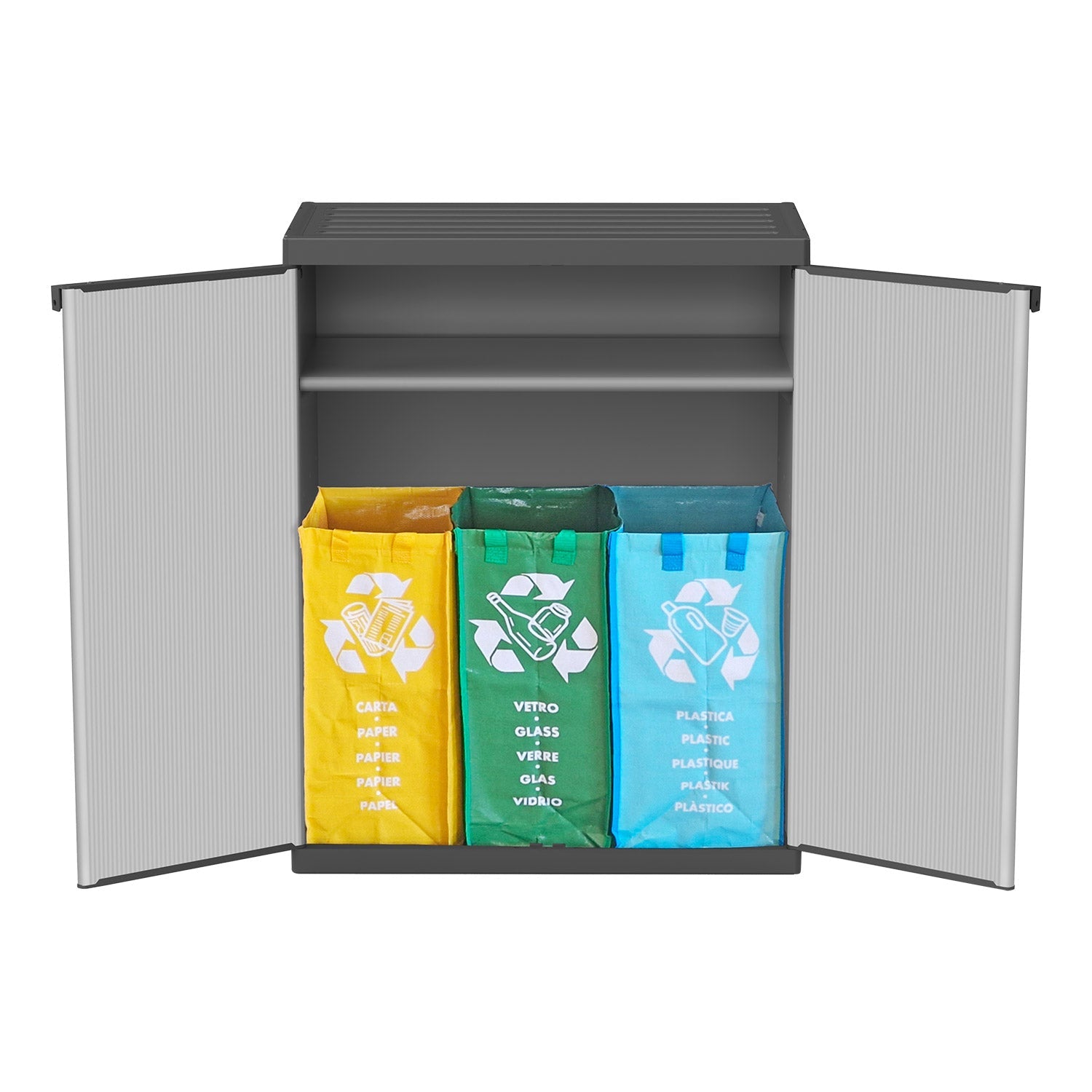 Pattumiera Differenziata 2 Ante 68x40x85 cm con Sacchi e Ripiano Grigio