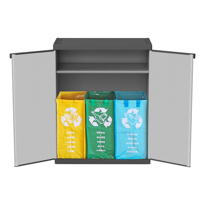 Pattumiera Differenziata 2 Ante 68x40x85 cm con Sacchi e Ripiano Grigio