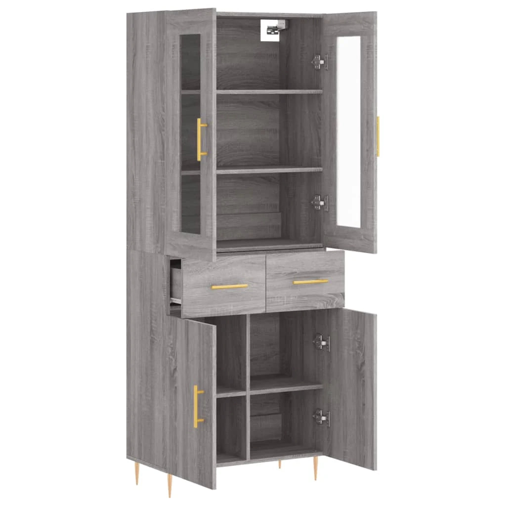 Buffet credenza cassettiera armadio mobile contenitore organizer cucina soggiorno salotto rovere Sonoma alto 69,5 x 34 x 180 cm legno ingegnerizzato grigio 02_0035453