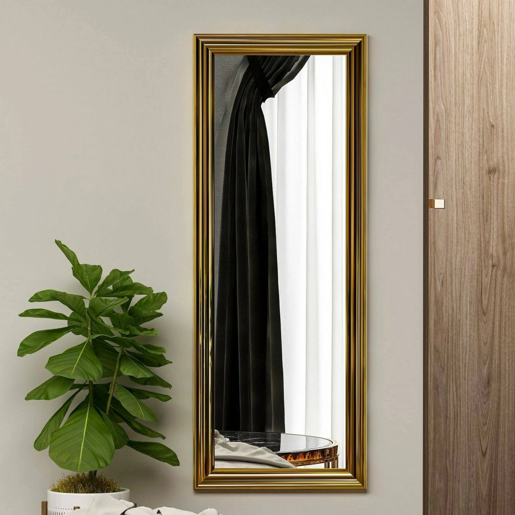 Specchio Lina, Specchiera, Articolo d'arredo a muro, Decorazione con specchio, 40x3h105 cm, Oro