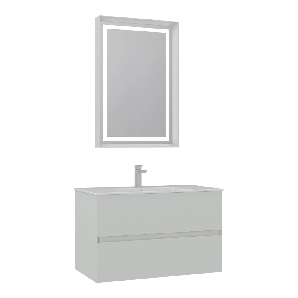 Set mobile lavabo con specchio (2 pezzi) "Nest 91 v2" - 91 x 51 x 55 cm - Cashmere opaco