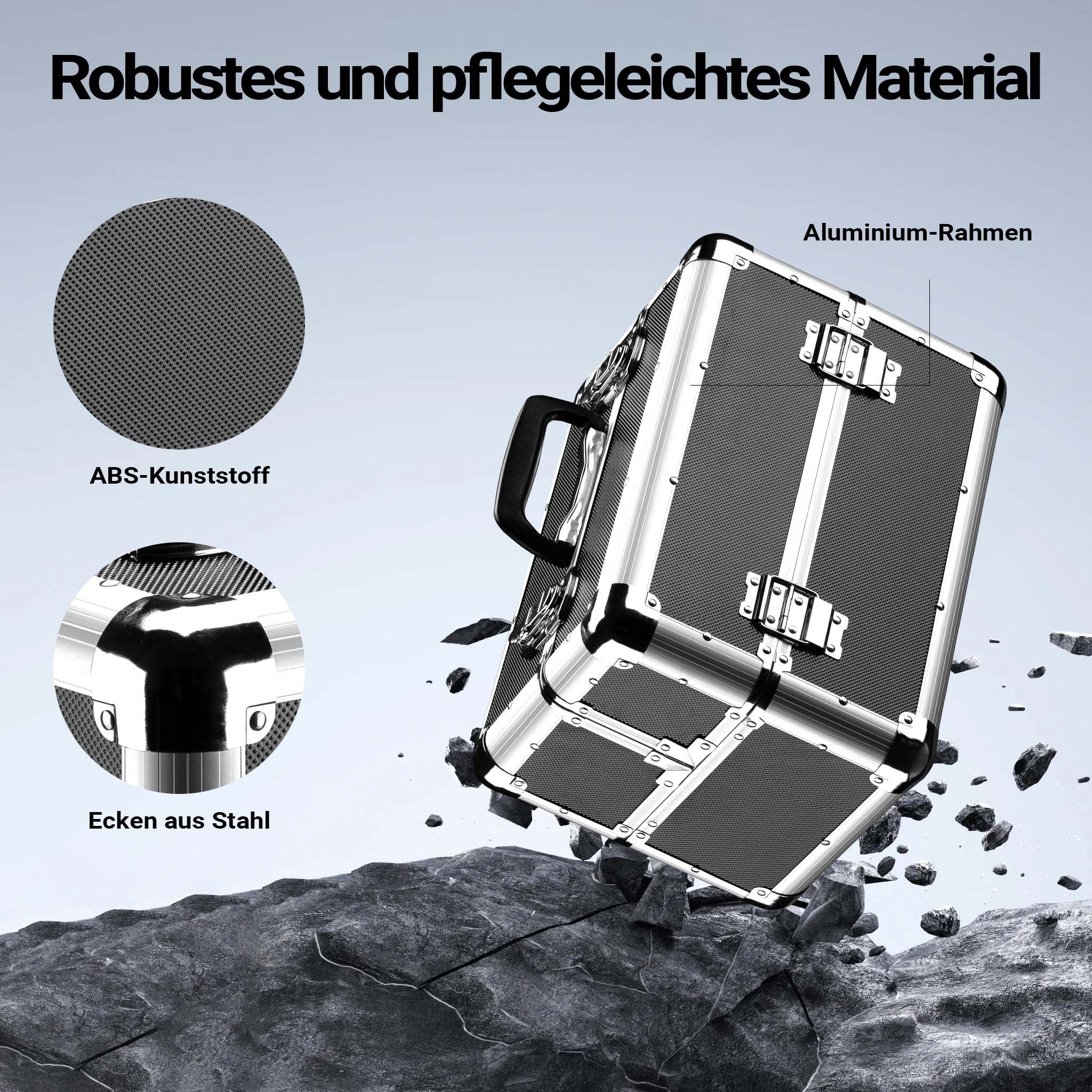 Cassetta attrezzi vuota in alluminio con 2 chiavi, valigetta universale per attrezzi 35,5 x 24 x 22,5 cm, hobby, lavoro, cassetta portautensili con separatori,