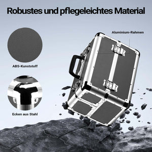 Cassetta attrezzi vuota in alluminio con 2 chiavi, valigetta universale per attrezzi 35,5 x 24 x 22,5 cm, hobby, lavoro, cassetta portautensili con separatori,