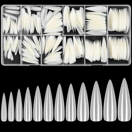 Falsi Unghie a Forma a Goccia Lunghezza Extra Lunga Punte Falsi per Unghie a Pressione Copertura Completa per Manicure a Firma Francese