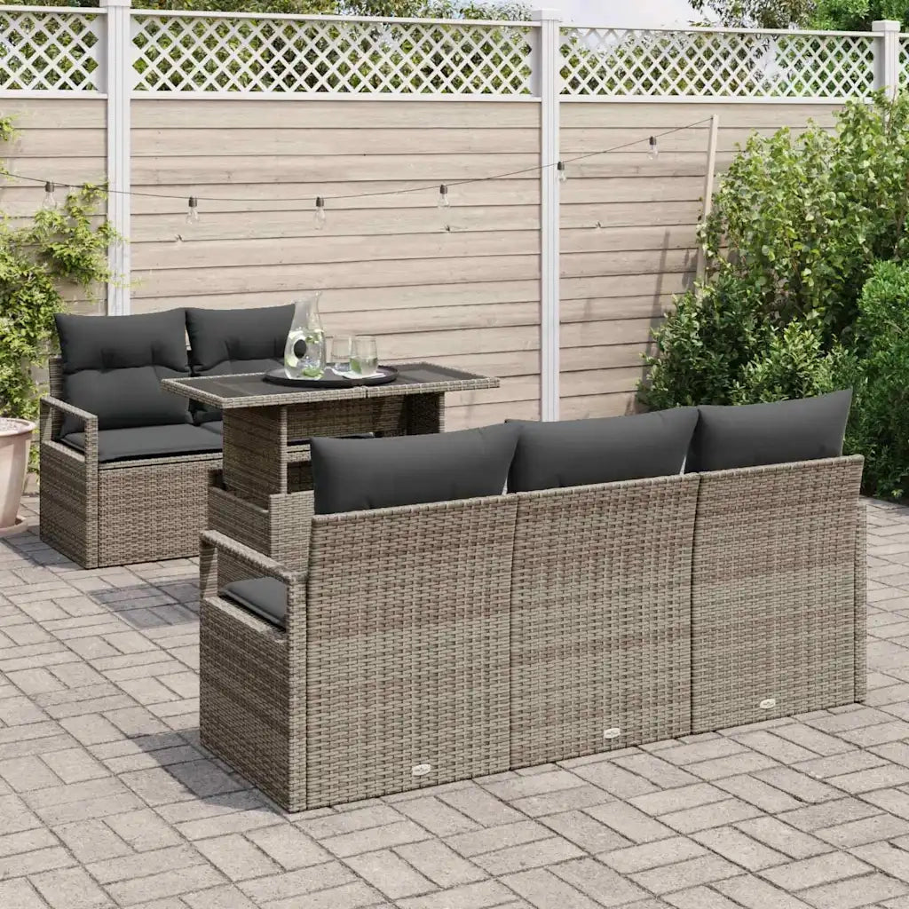 Set Divano da Giardino con cuscino 6 pcs Grigio Poly Rattan 3357472