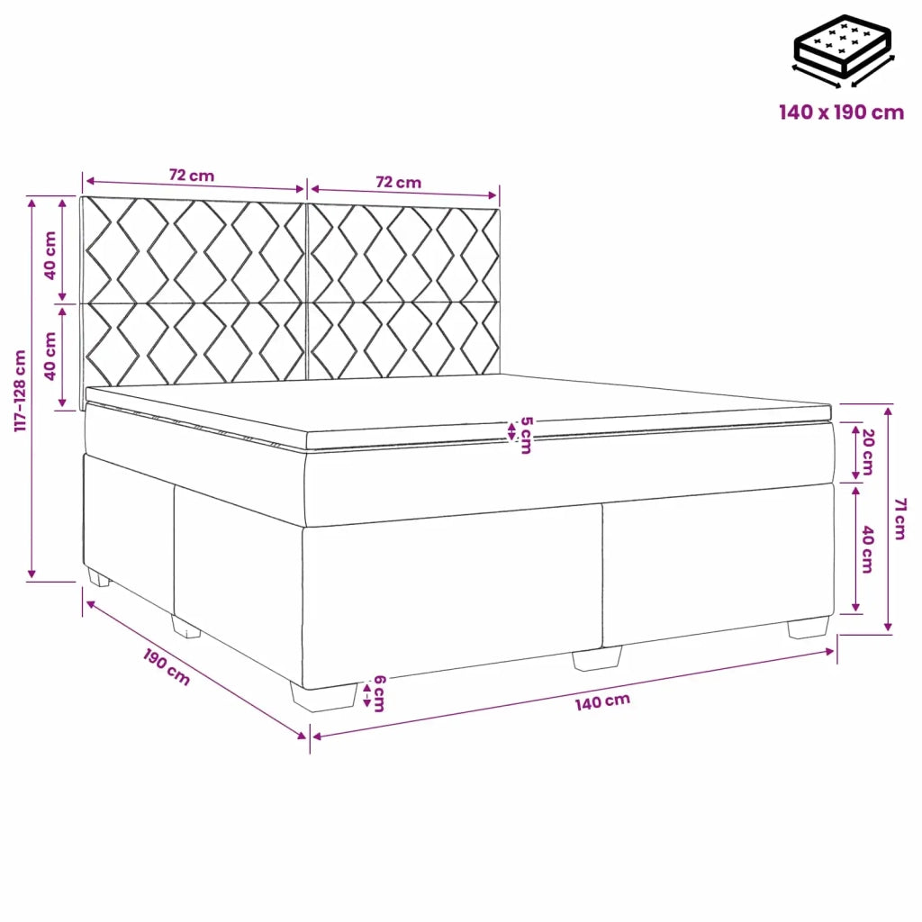 Letto box spring con materasso Nero 140 x 190 cm Velluto 3453646