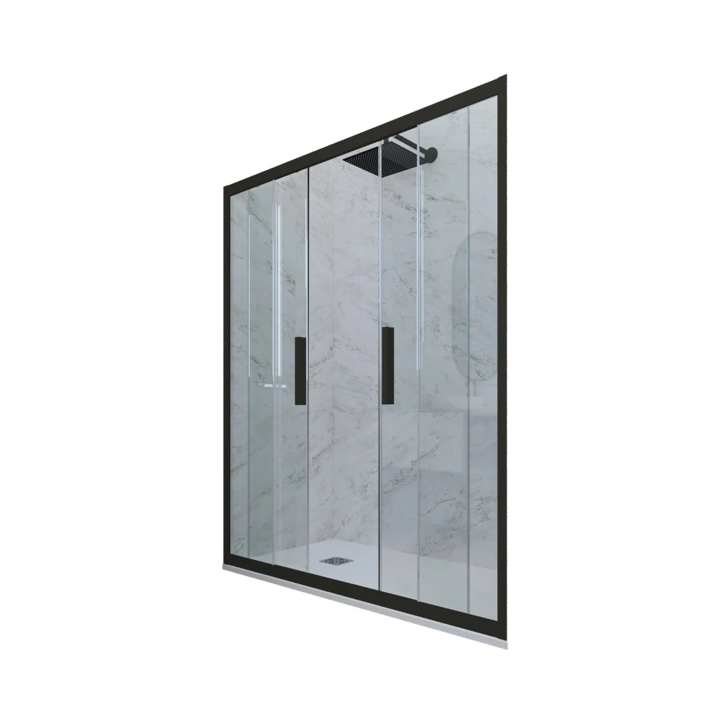 Porta doccia scorrevole 130 CM H 200 Vetro Trasparente Profilo Nero Matt mod. Glam