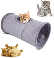Tunnel opvougbile permanente per gatti, cuoio, pallone per gioco, colore grigio, adatto per gatti, cuccioli e conigli.
