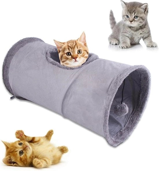 Tunnel opvougbile permanente per gatti, cuoio, pallone per gioco, colore grigio, adatto per gatti, cuccioli e conigli.