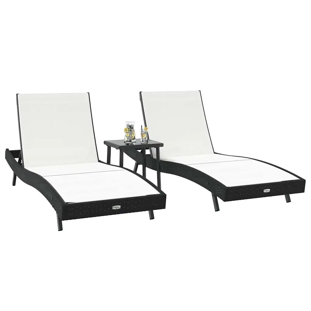 Lettino da sole 3 pcs Nero e Bianco 197 x 70 x 82 cm polyrattan 3381204