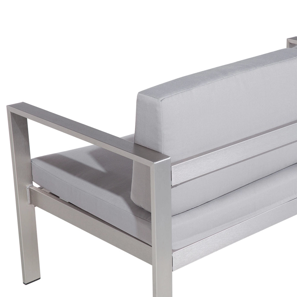 Divano da giardino con struttura in alluminio anodizzato grigio chiaro da esterno a 2 posti con cuscini