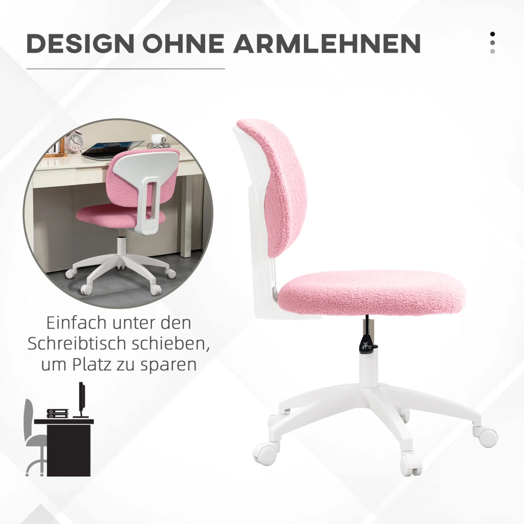 Sedia da ufficio ergonomica girevole senza braccioli con schienale medio, altezza regolabile, in poliestere rosa
