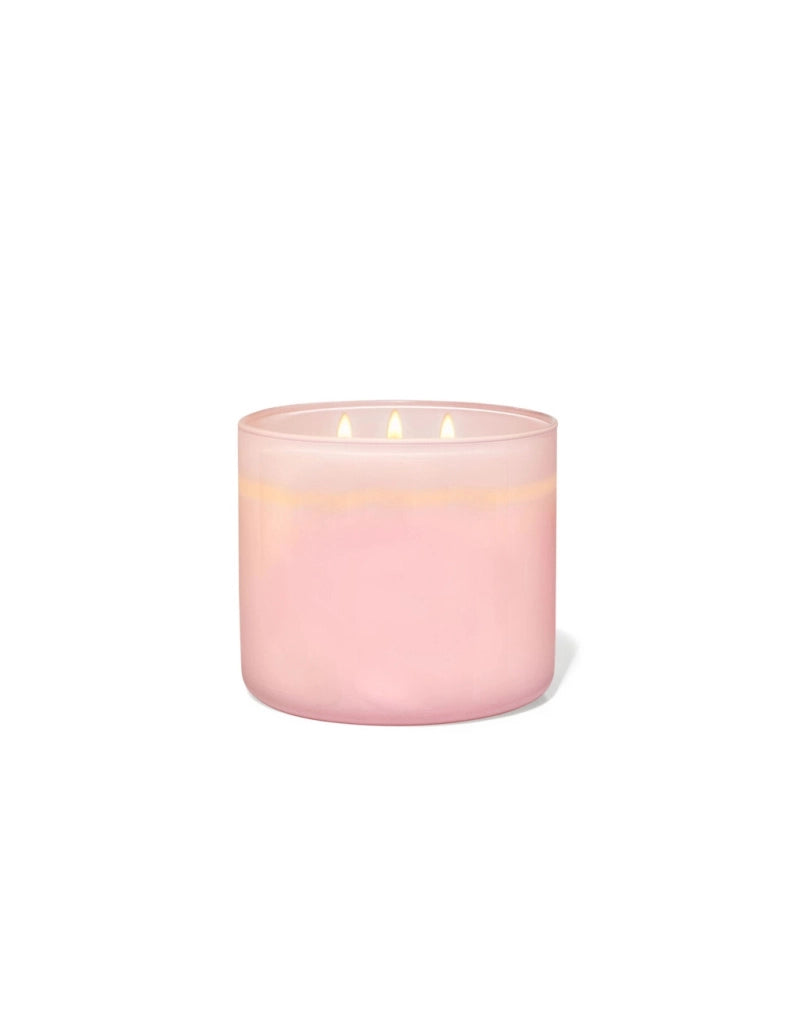 Candela profumata 3 stoppini pink cera di soia essenza potpourri/vetro