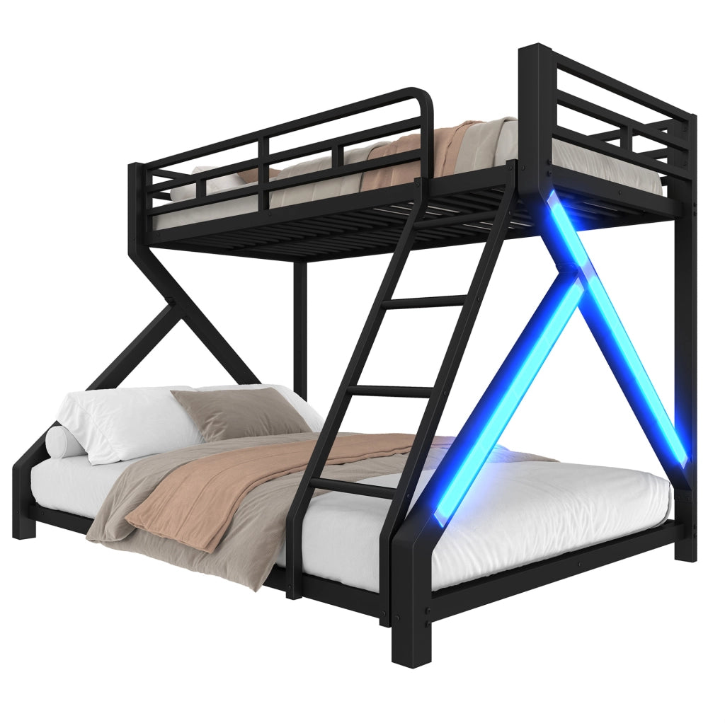 Letto a castello in metallo con LED; misure 90x200 cm e 140x200 cm; nero