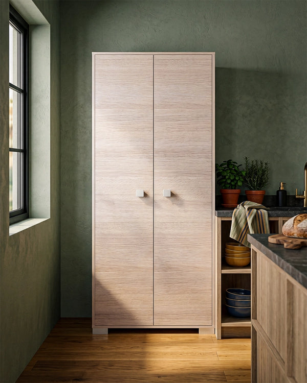 Armadio multiuso Clara 2 ante - Mobile contenitore dispensa salvaspazio - Colore Olmo - 5 ripiani interni - 75x180x35 cm_