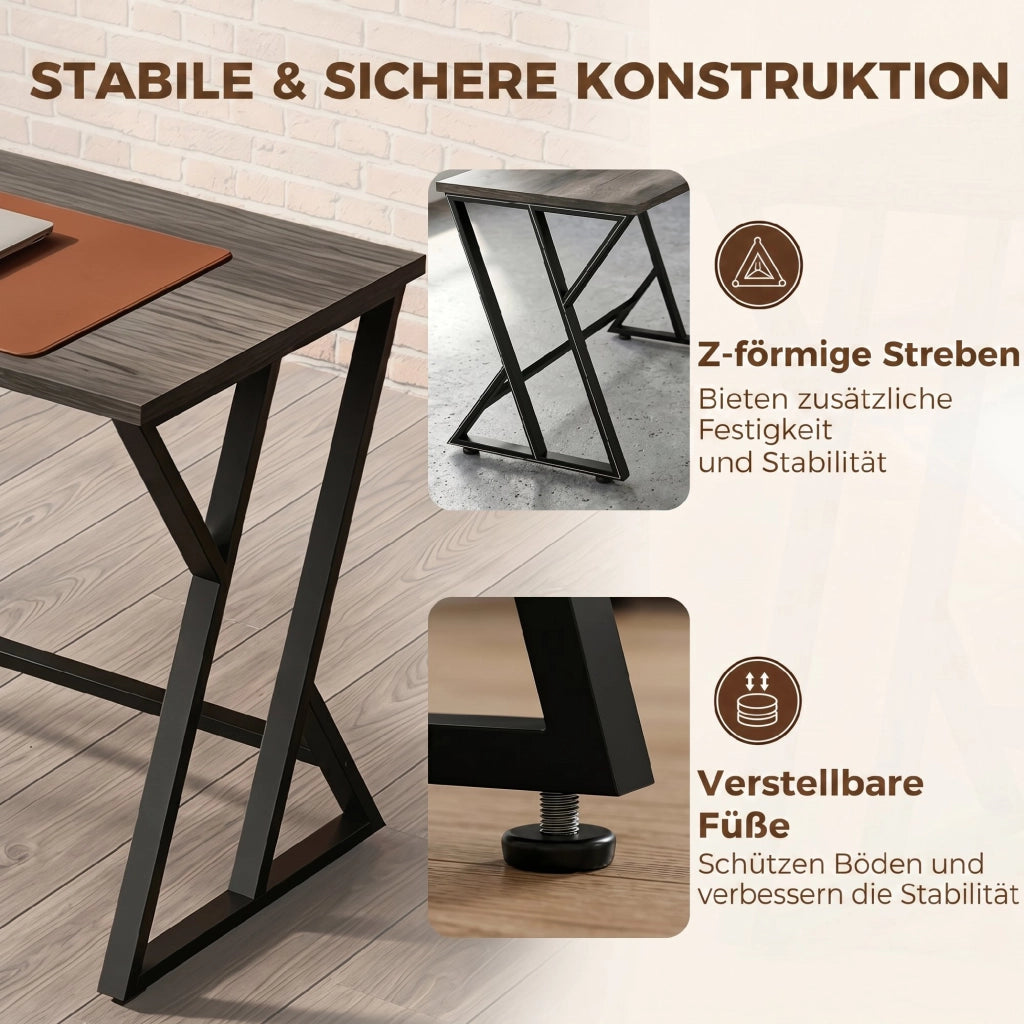 Scrivania per Computer con Cassetto ¨C Zephmum ¨C Grigio, Legno, 120x60cm