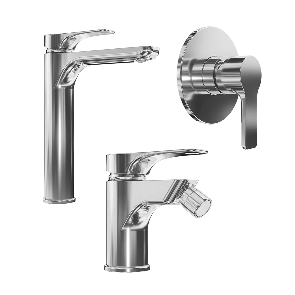 Set miscelatore lavabo alto, bidet ed incasso doccia monocomando in ottone cromato | Mia