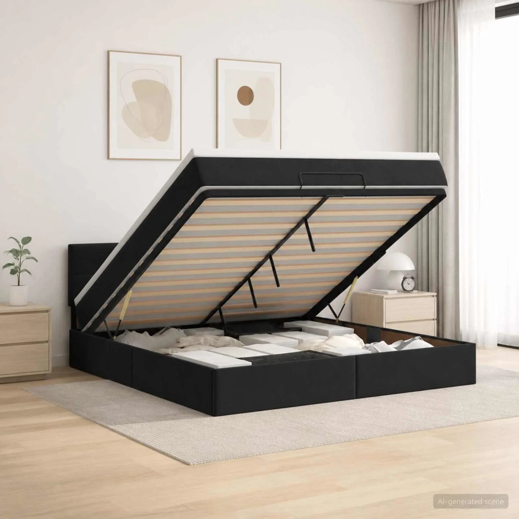 Letto ottomano con materasso Nero 140 x 190 cm Velluto 3456557