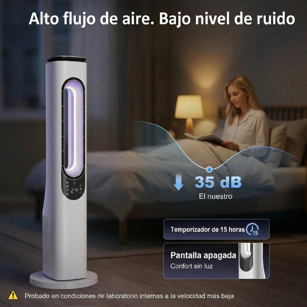 Ventilatore a Torre Senza Pale ¨C zephmum ¨C LED, Telecomando, Bianco