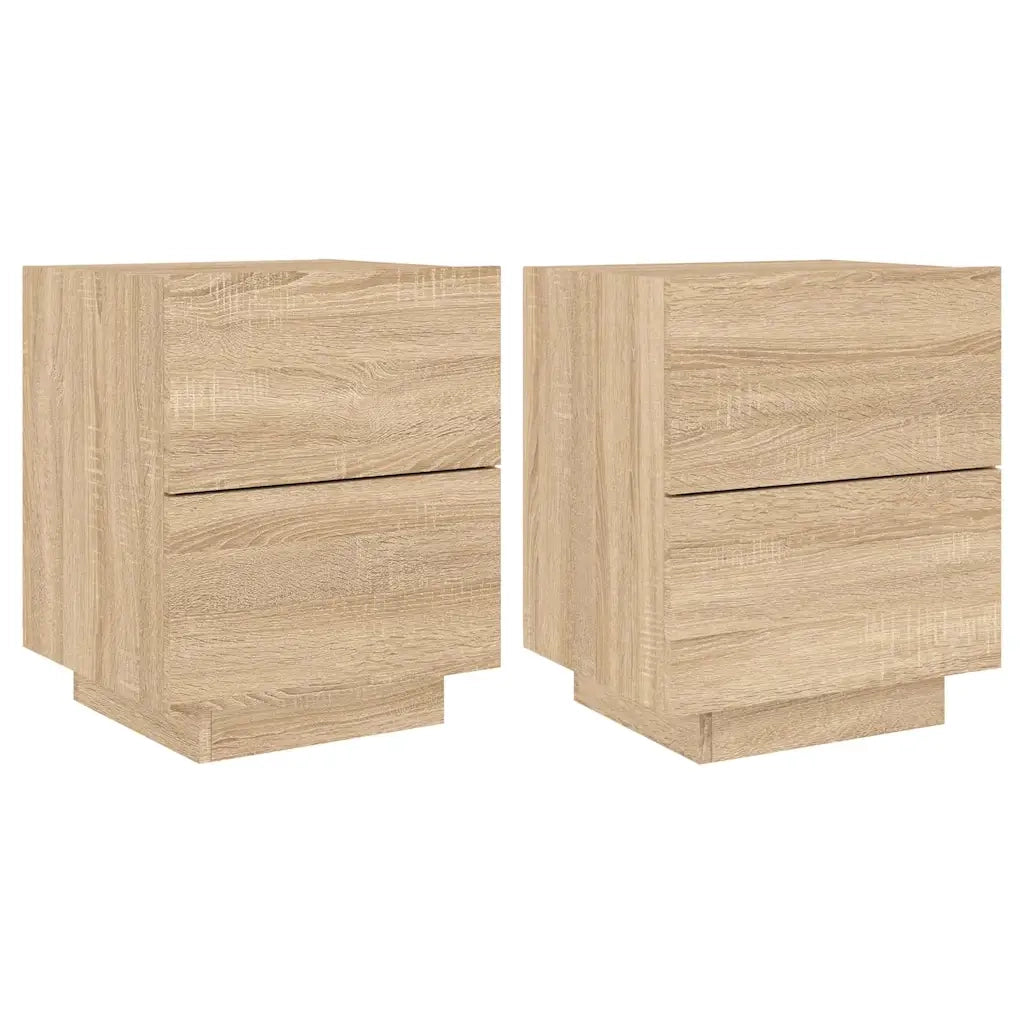 Comodini con Luci LED 2pz-Set di 2 Tavolino da notte Rovere Sonoma in Legno Multistrato 161552