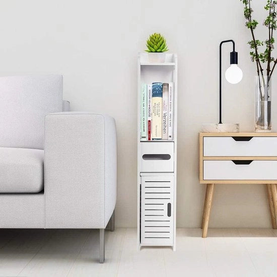 Cassettone per bagno WC indipendente di legno bianco - Cassettone a pavimento con pannelli di legno - 80x15.5x15CM - Cassettone per bagno - Cassettone in legno duraturo con pannello di legno