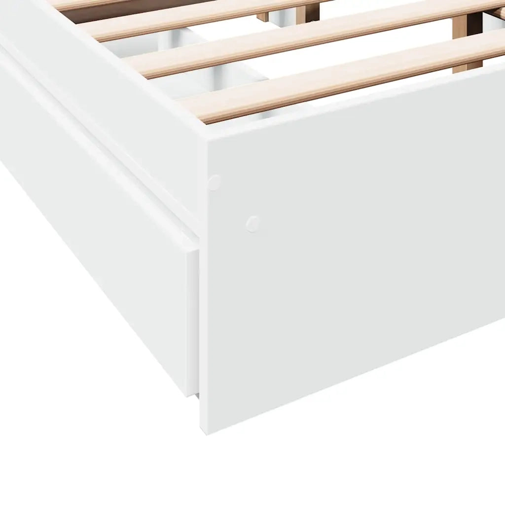 Letto matrimoniale | Letto per adulti | Giroletto con Cassetti Bianco 120x200 cm in Legno Multistrato