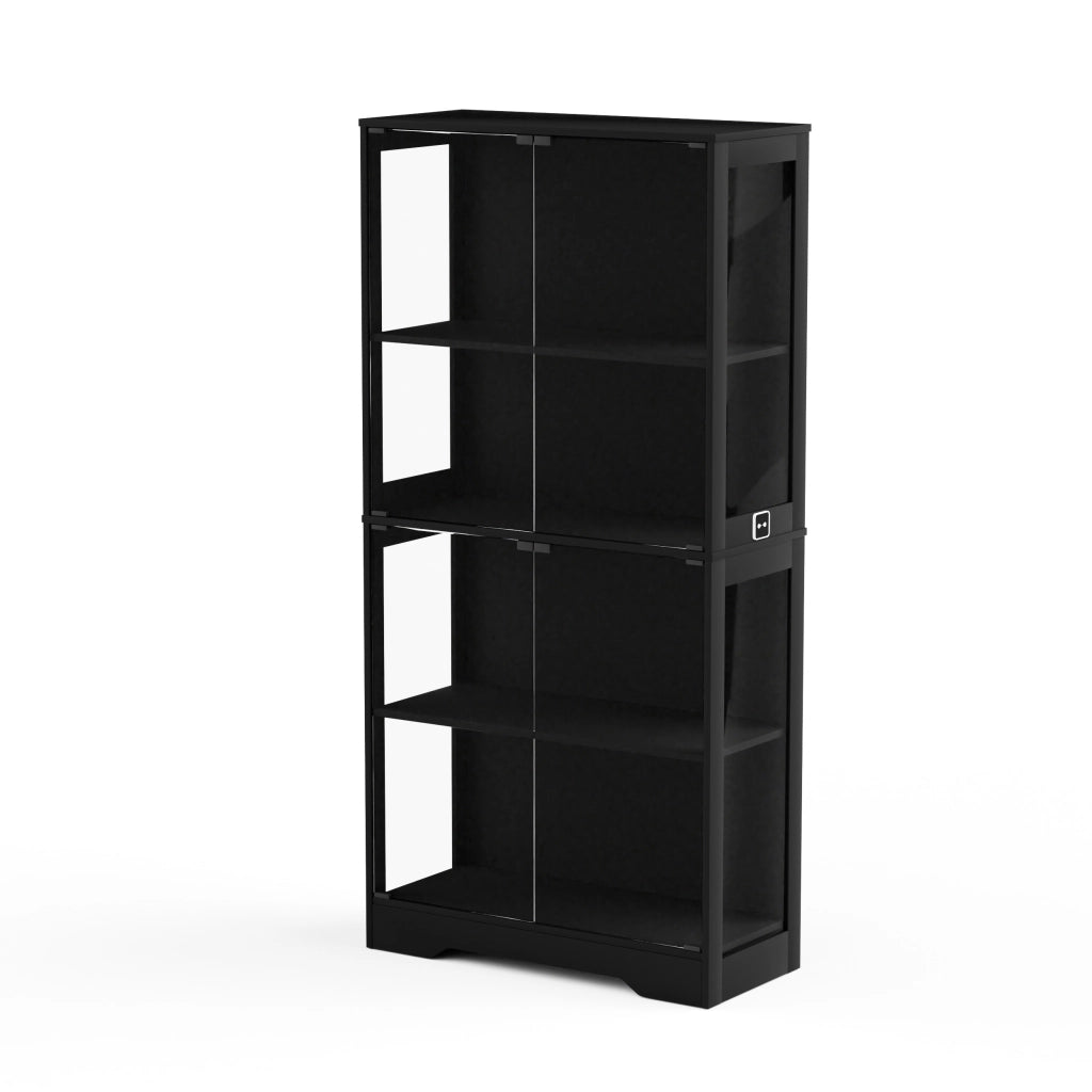 Vetrina in vetro con LED e sensore di movimento, sportelli in vetro, per soggiorno e camera da letto, nero, 80 × 35 × 165 cm