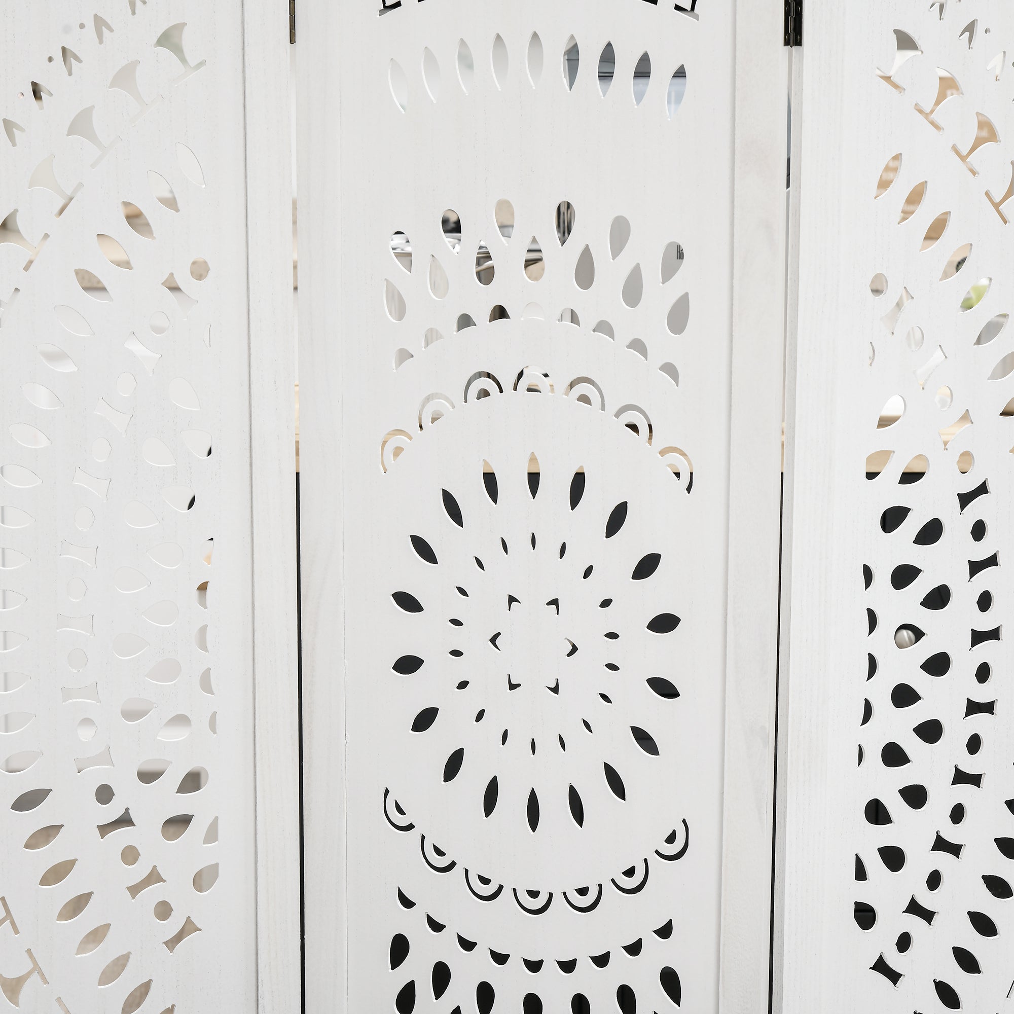 Paravento 3 Pannelli 120x170cm in Legno Intagliato Bianco