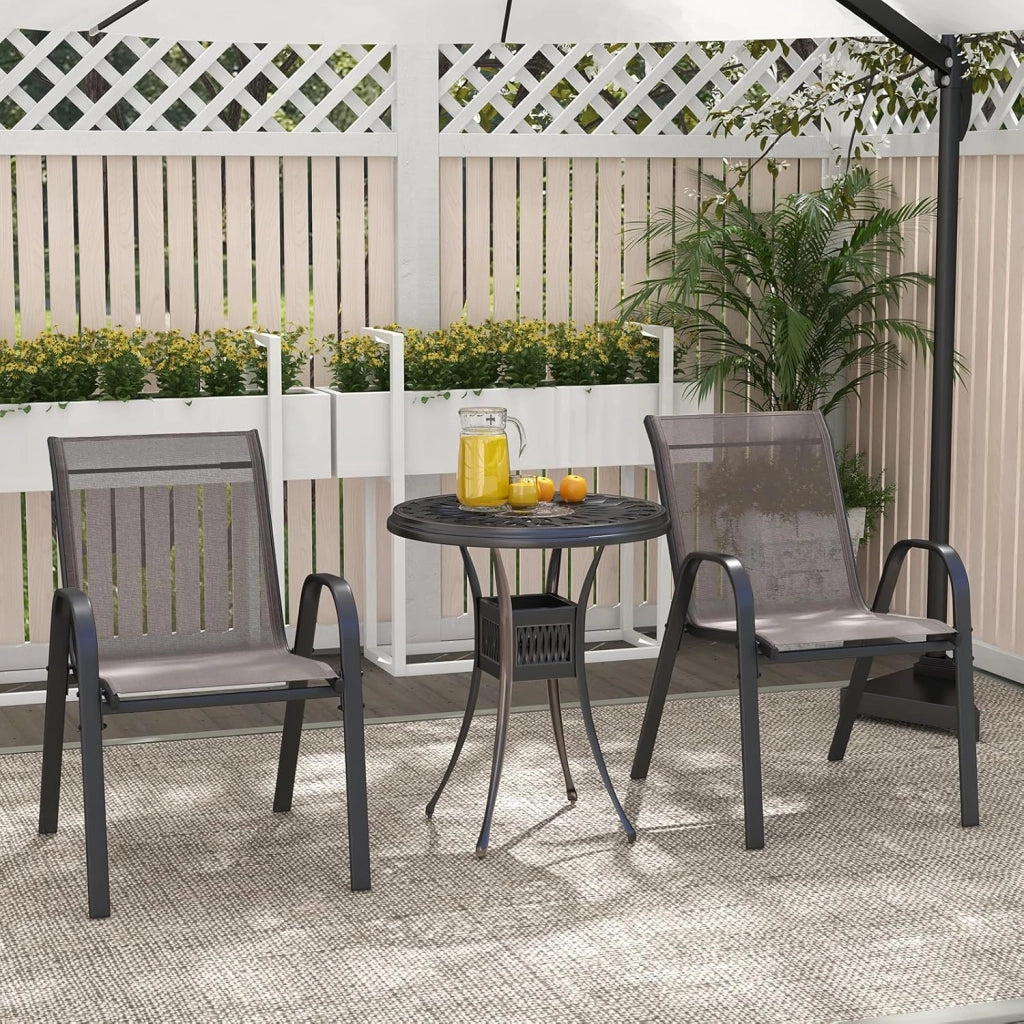 Set di 2/4 Sedie da Giardino, Sedie Impilabili da Esterno in Tessuto con Telaio in Metallo, Poltrona da Balcone con Braccioli e Schienale Alto, per Sala da Pranzo, Carico 150 kg (Grigio*4)