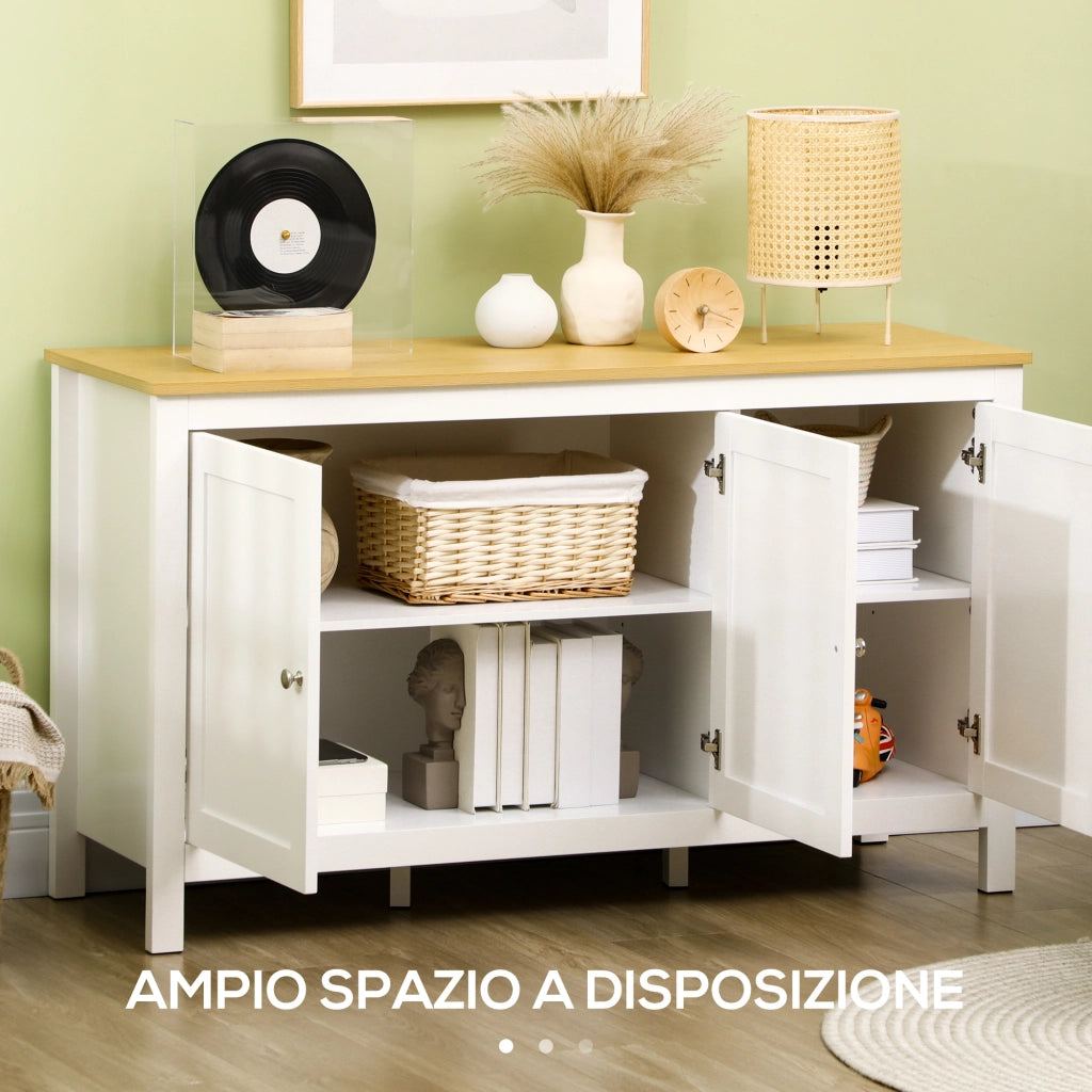 Cassettiera con 2 Ante e 2 Ripiani Regolabili ¨C Zephmum ¨C Bianco Legno 120x40x70 cm