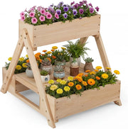 Fioriera Rialzata in Legno, Orto Rialzato da Giardino con 3 Vasi, Ripiano Aperto e Fori di Drenaggio, Fioriere Verticali da Esterno a Forma di A per Cortile e Balcone, 66 x 58 x 60 cm