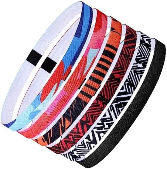 6 Set di Cinture Antiscivolo per Capelli, Cinture Elastiche per Donne e Uomini - Colore Camouflage - Ideali per Yoga, Calcio, Jogging e Altro