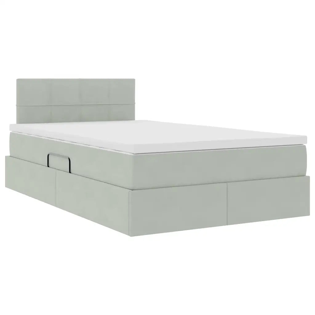 Letto con contenitore e LED Grigio chiaro 120 x 190 cm Velluto