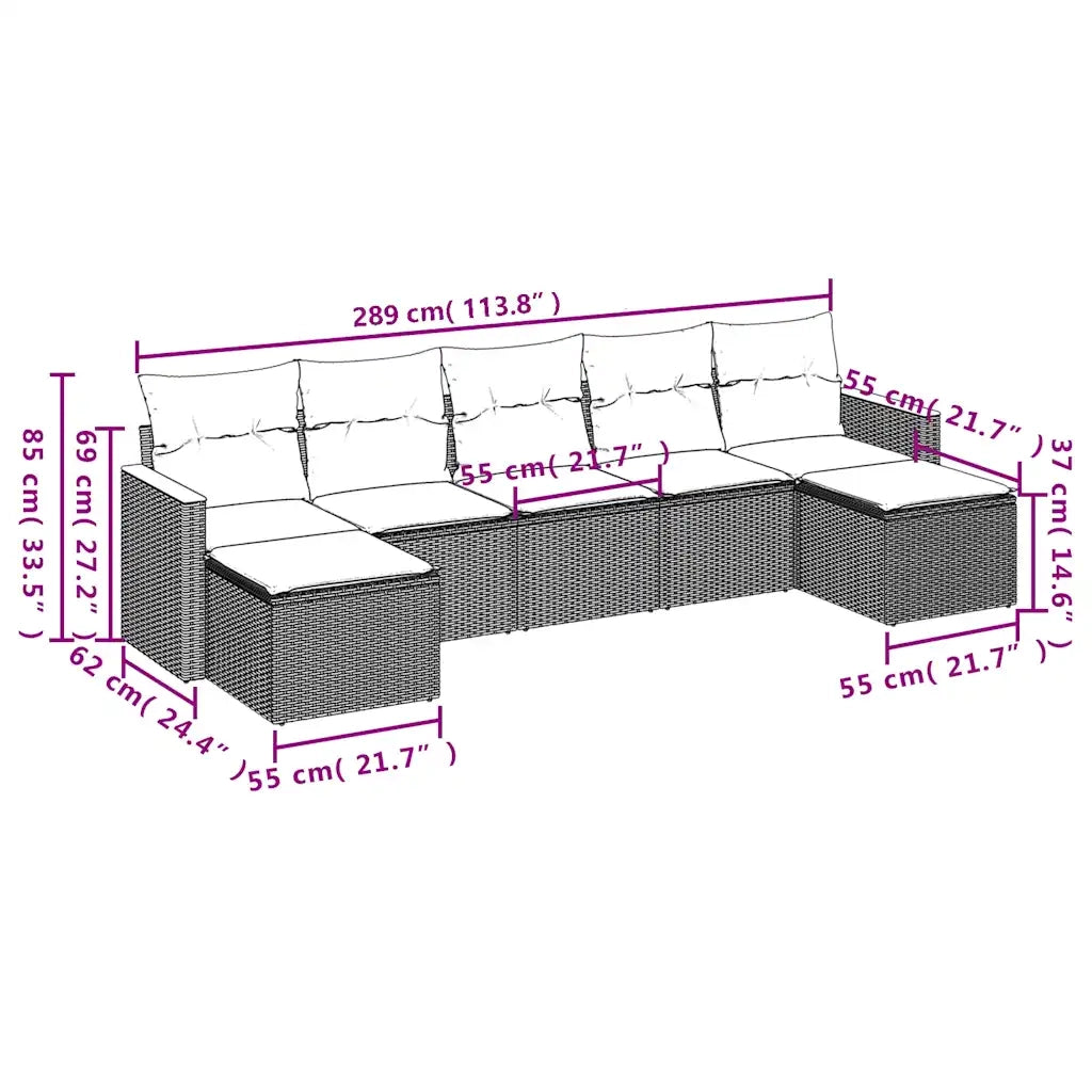 Set Divani da Giardino 7 pz con Cuscini Nero in Polyrattan 3226232