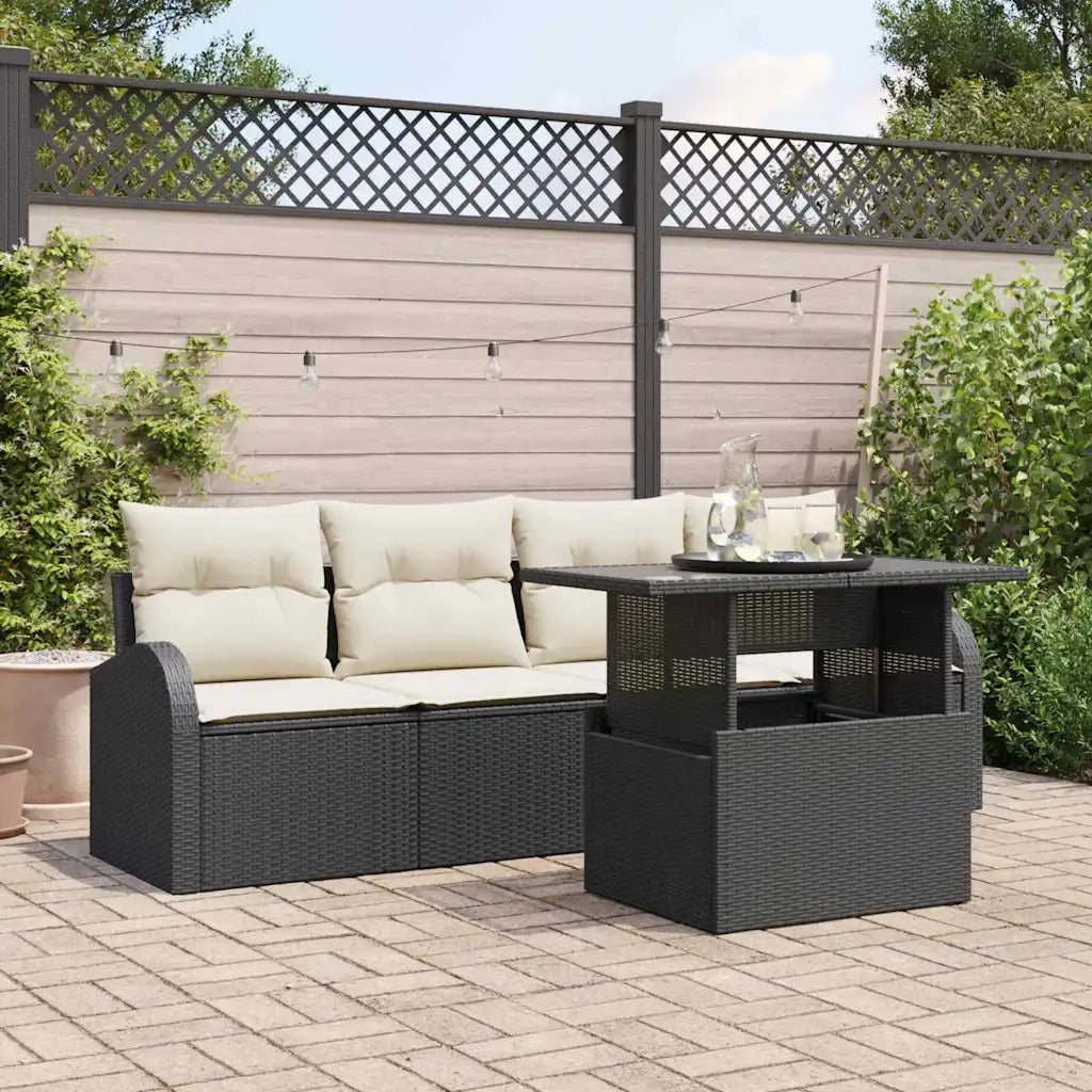 Set Divano da Giardino 5 pcs Nero Rattan in Polipropilene