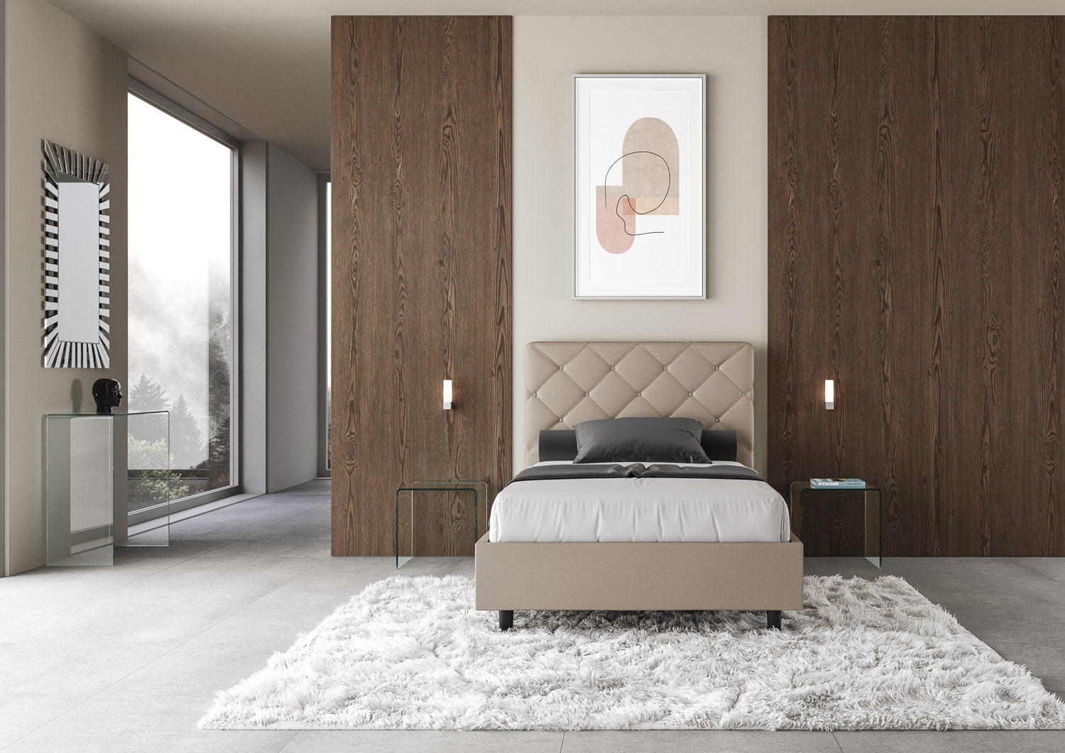 Letto Matrimoniale Large 180x190 cm con Rete Priya Tortora