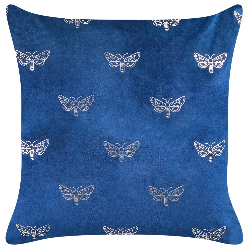 Set di 2 cuscini sparsi in velluto blu 45 x 45 cm Cuscino da lancio con motivo a farfalla Sfoderabile con imbottitura