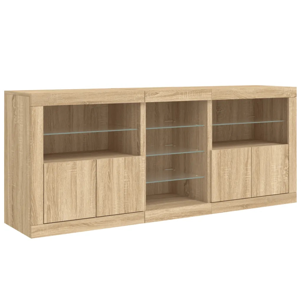 Credenza | Madia | Buffet da pranzo | Armadio da pranzo con Luci LED Rovere Sonoma 162x37x67 cm