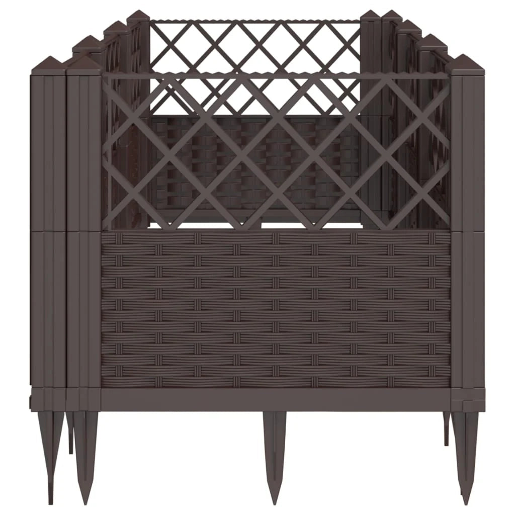 Fioriera rialzata per piante fiori patio giardino con picchetti 123,5 x 43,5 x 43,5 cm PP marrone 02_0038183