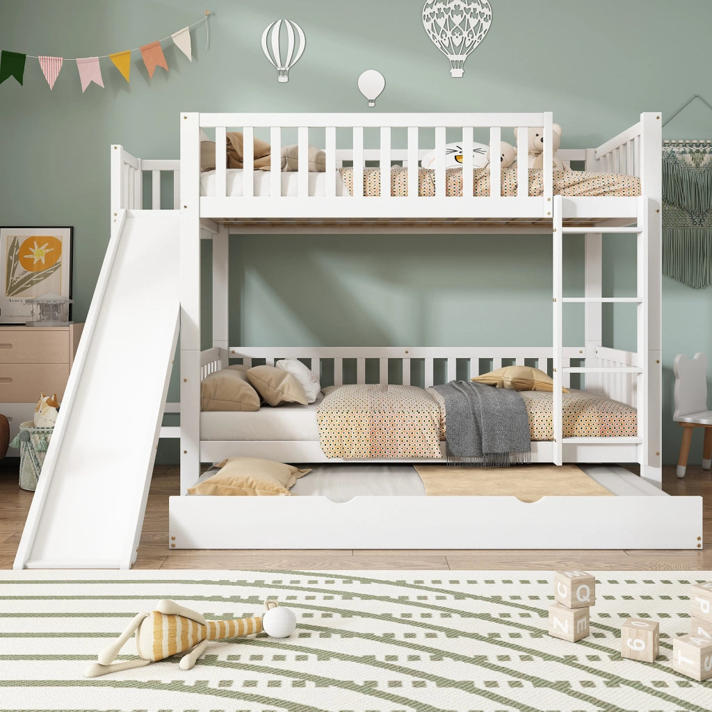 LETTO A CASTELLO con letto estraibile e scivolo 90x200/190 cm Bianco