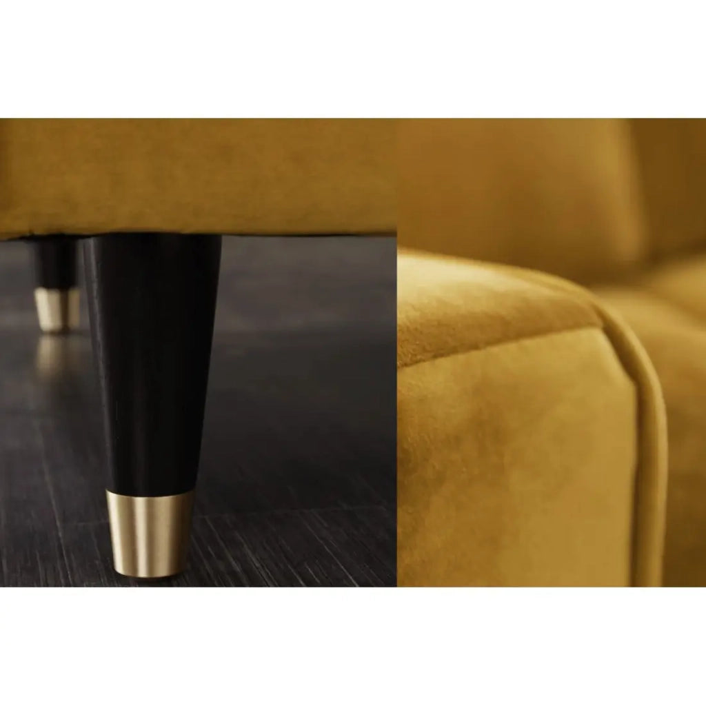 Divano ad angolo KOLIRI giallo senape – 4 posti – Angolo destro – Divano design in velluto e legno massiccio