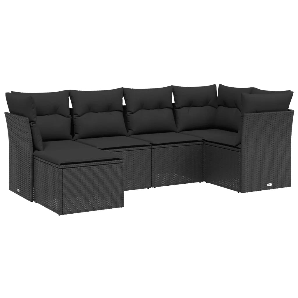 Set Divano da Giardino 6 pz con Cuscini Nero in Polyrattan