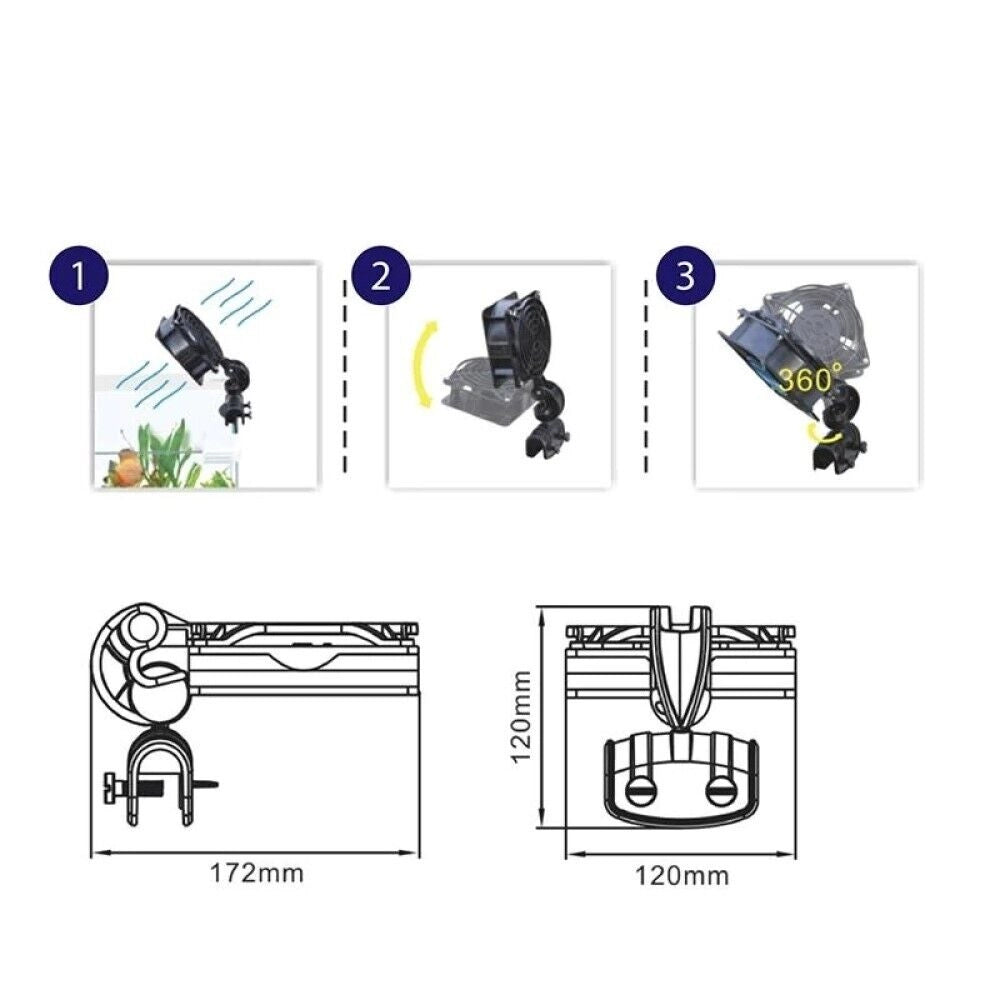Ventola raffreddamento per acquario ventilatore orientabile 12V 4W 120MM FS120A