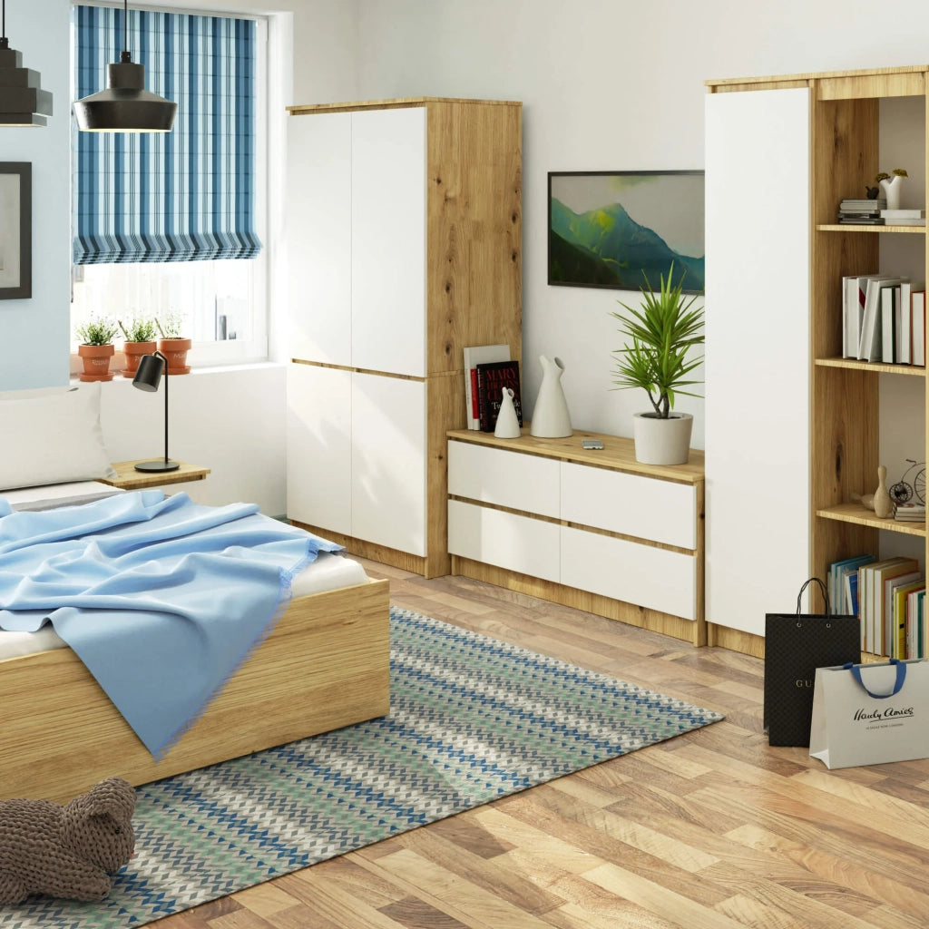 Armadio AKORD S90 4 ante Quercia Artisan inserto frontale Bianco 90x51x180 cm