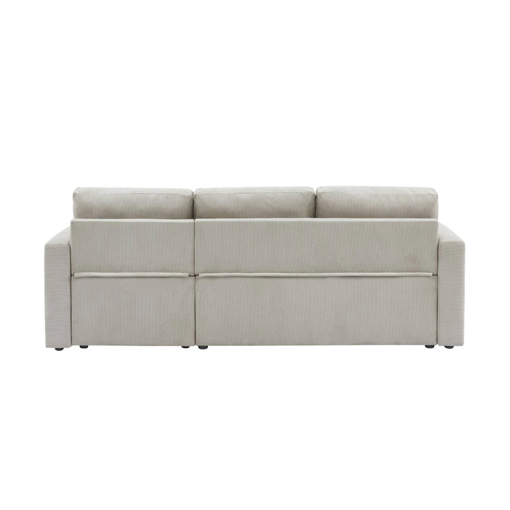 Divano letto angolare reversibile in velluto a coste, 3 posti, beige