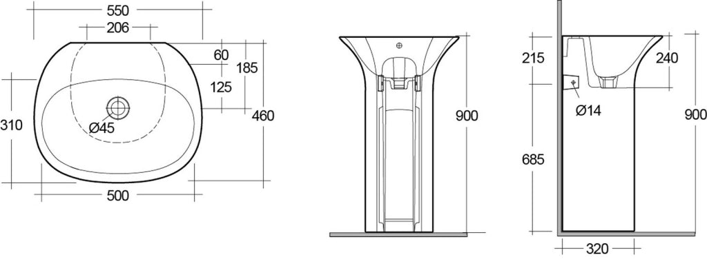 Lavabo freestanding in ceramica bianco senza foro rubinetto Sensation - Rak Ceramics