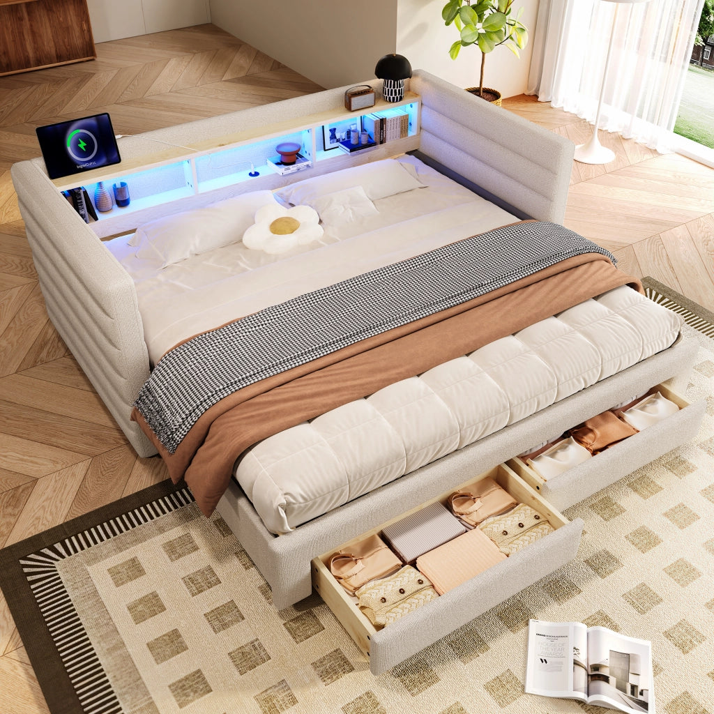 Tagesbett multifunzione velluto beige 90x190 cm