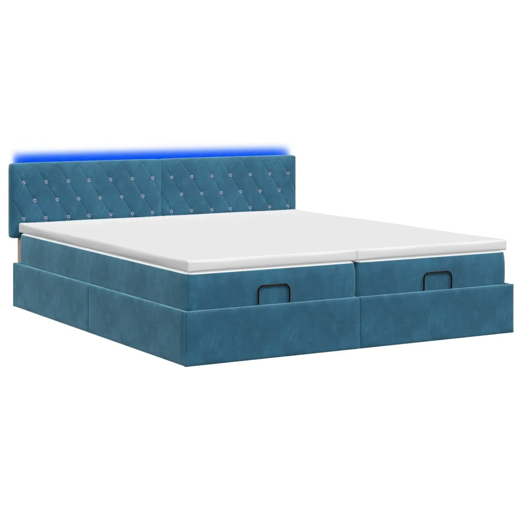Letto Ottomano con Materasso e LED Blu scuro 180 x 200 cm 3457318
