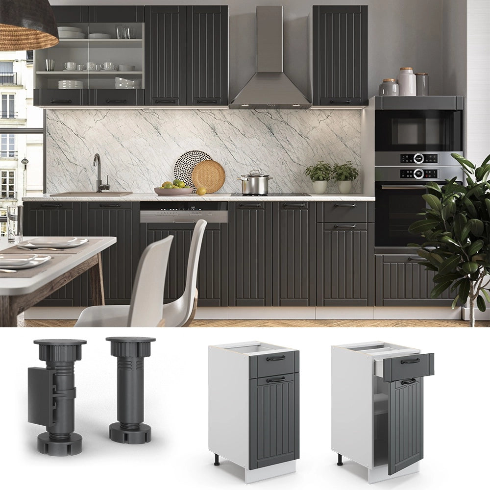 Mobiletto base per cucina Fame-Line Antracite rustico/Bianco 40 cm, PL Marmo Vicco