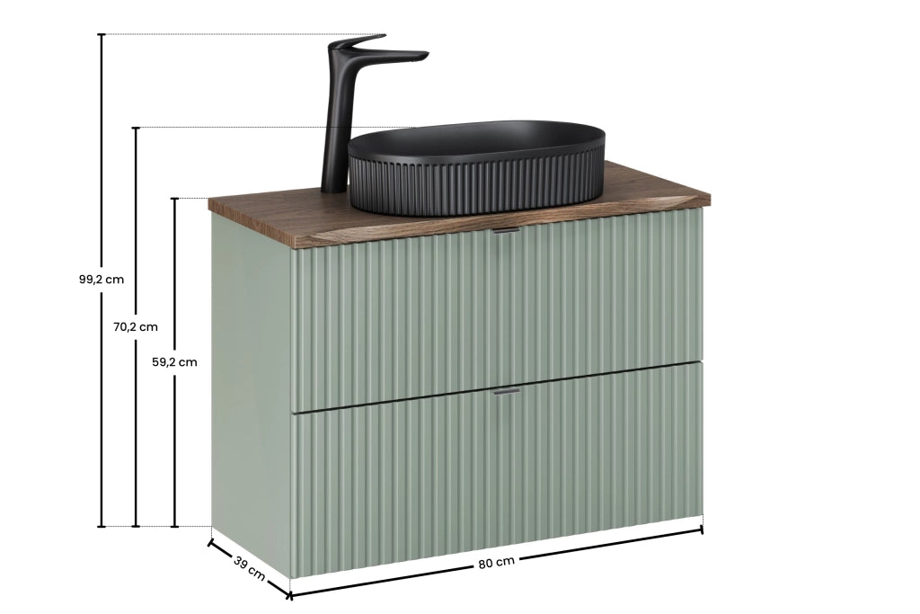 Set mobili bagno 80 cm con piano e lavabo da appoggio Beyond Line Reed Green 80 x 1401 x 40 cm
